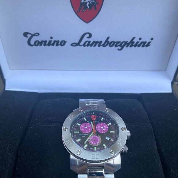 NEW Tonino Lamborghini Men's Chronograph Diamond Bezel Stainless Steel Watch - Picture 6 of 16